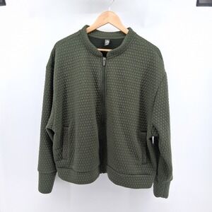 MTA Sport Plus Sz 2X Olive Green Honeycomb Textured Zip Up Jacket‎ Athleisure